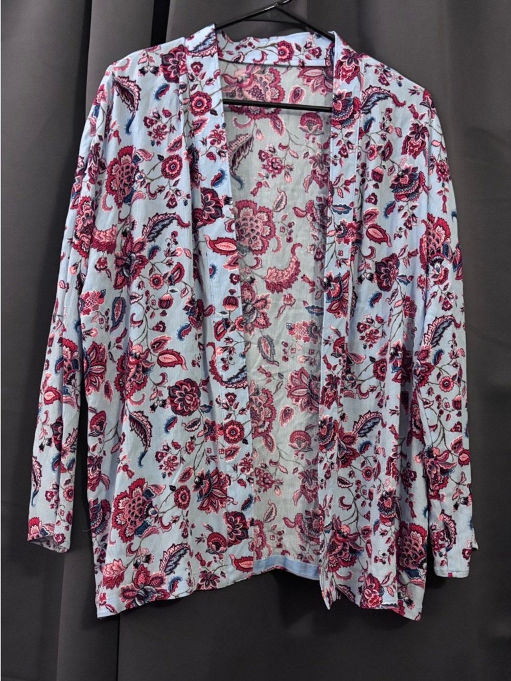 Floral Open-Front Cardigan Sweater - Pink Floral on Light Blue